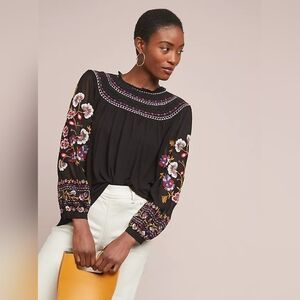Anthropologie Akemi + Kin Floral Embroidered Blouse